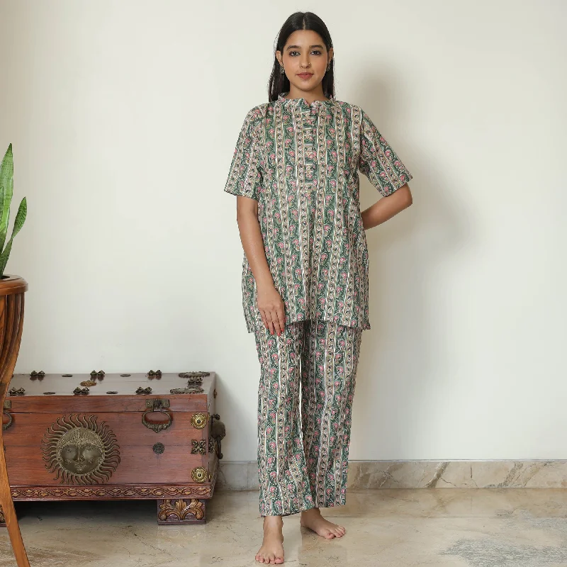 Multicolor - Sanganeri Block Printed Cotton Night Suit Set 06