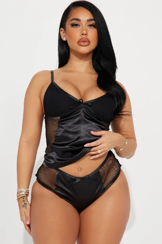 Chillin With You Tonight Satin PJ Set - Black