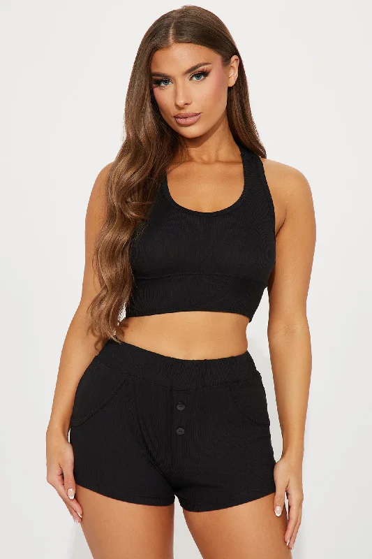 Relax Mode Ribbed PJ Short Set - Black