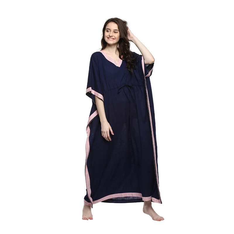 Cotton Tie-Up Waist Kaftan | Navy