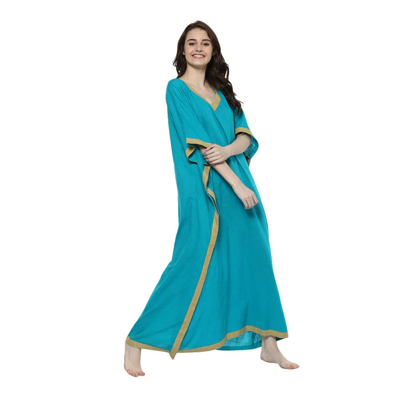 Cotton V-Neck Kaftan | Blue