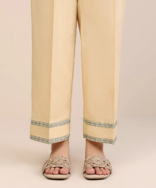 Embroidered Cambric Straight Pants