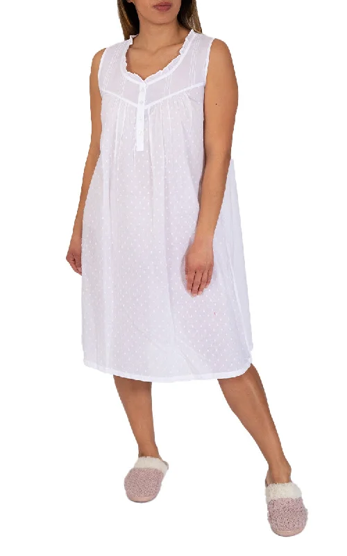 French Country 100% Cotton Nightgown Sleeveless in White FCY130