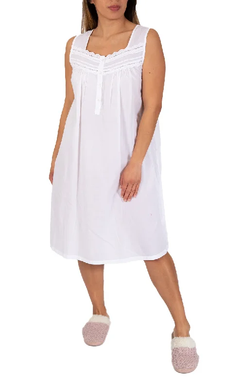 French Country 100% Cotton Nightgown Sleeveless in White FCY176 SALE