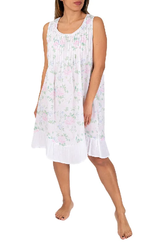 French Country 100% Cotton Nightgown Sleeveless in White Floral FCY222