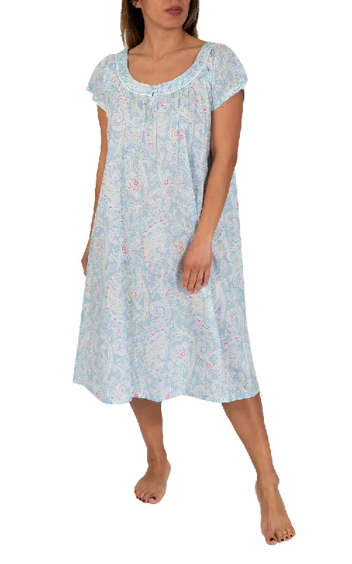 French Country 100% Cotton Nightgown with Cap Sleeve in Blue Floral FCY123V SALE