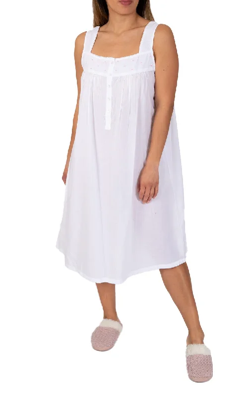 French Country 100% Cotton Nightgown Sleeveless in White FCY170