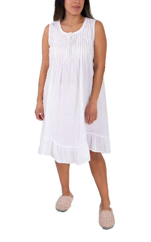 French Country 100% Cotton Nightgown Sleeveless in White FCW109