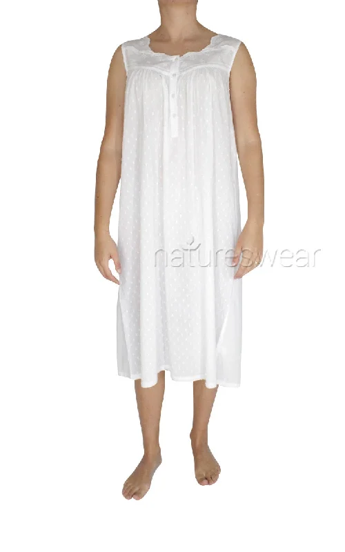 French Country 100% Cotton Nightgown Sleeveless in White FCW171