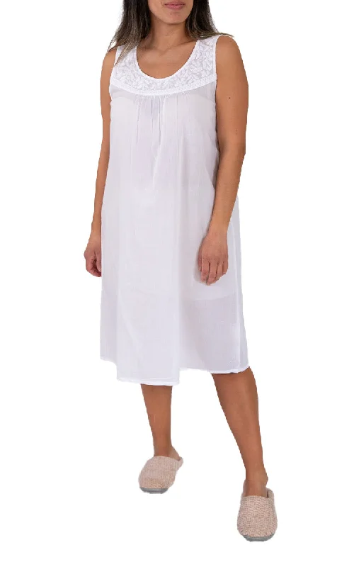 French Country 100% Cotton Nightgown Sleeveless in White FCW190V