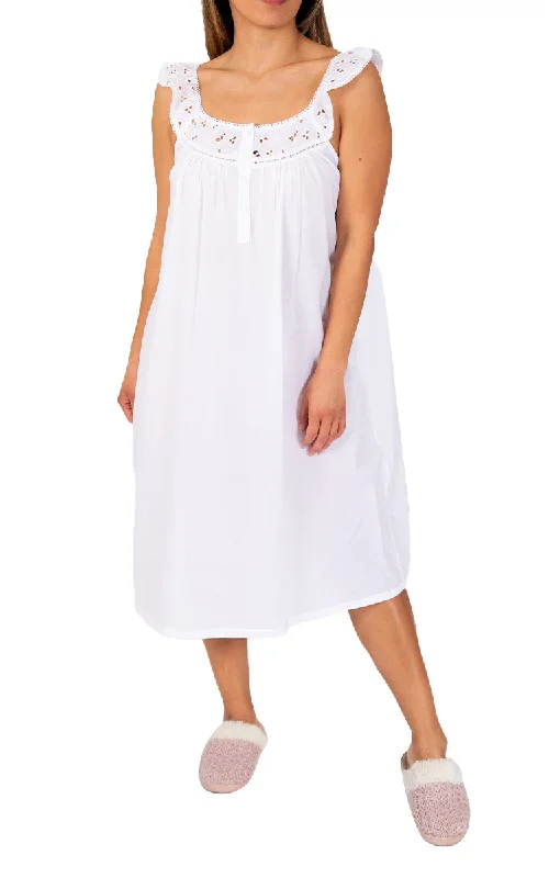 French Country 100% Cotton Nightgown Sleeveless in White FCY178