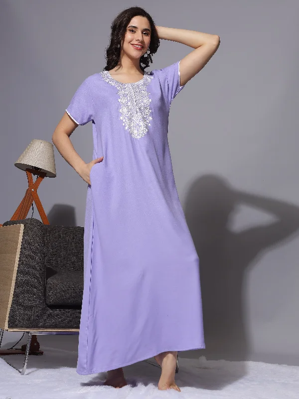 Aesthetic Embroidery Pastel Lavender Nightgown