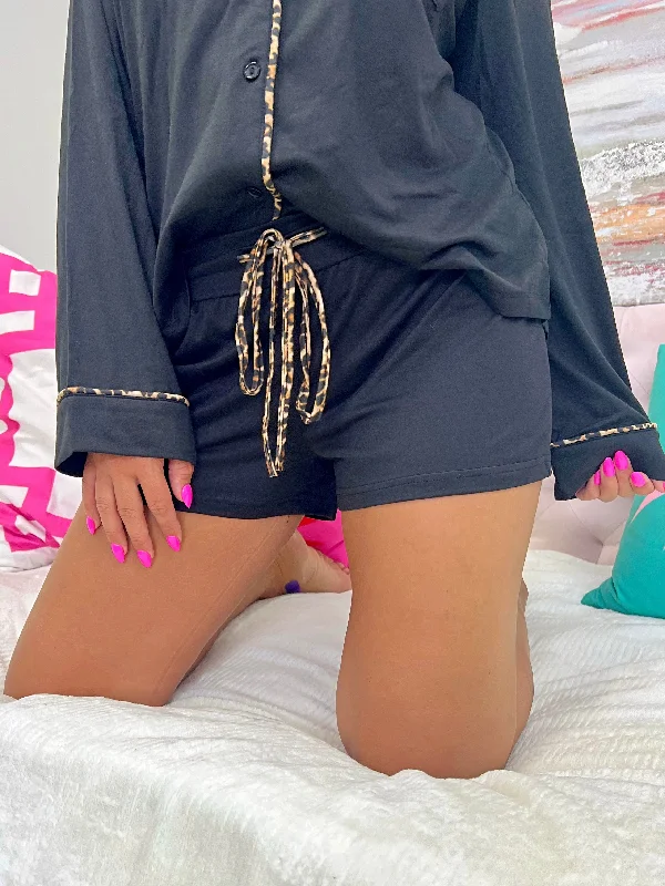 Black with Leopard Trim Shorts