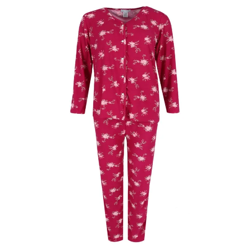 Elegant Emily Women's Plus Size Burgundy Floral Pajama Set