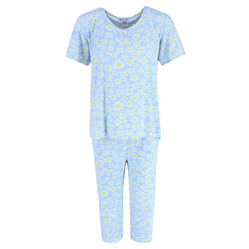 Elegant Emily Women's Plus Size Tiny Daisy Capri Pajama Set