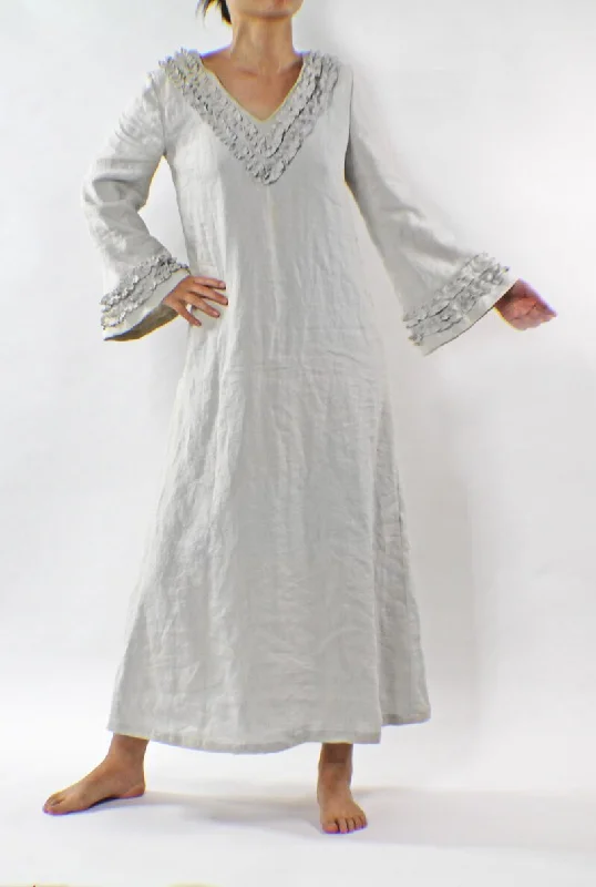 Long Ruffled Linen Night Dress