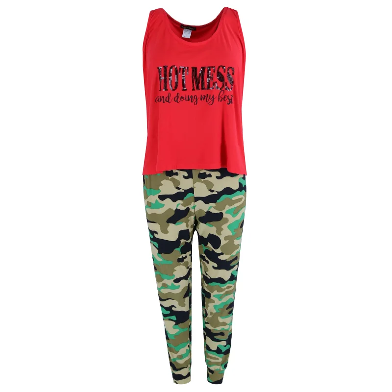 Make It Rain Women's Plus Size Hot Mess with Camo Joggers PJ Set