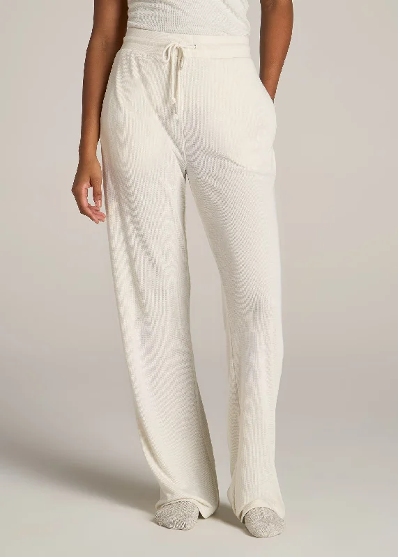 Open-Bottom Waffle Lounge Pants for Tall Women in White Alyssum