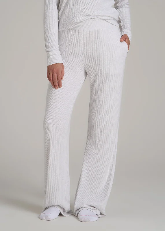 Women's Ribbed Flare Extra-Long Lounge Pants in Cloud White