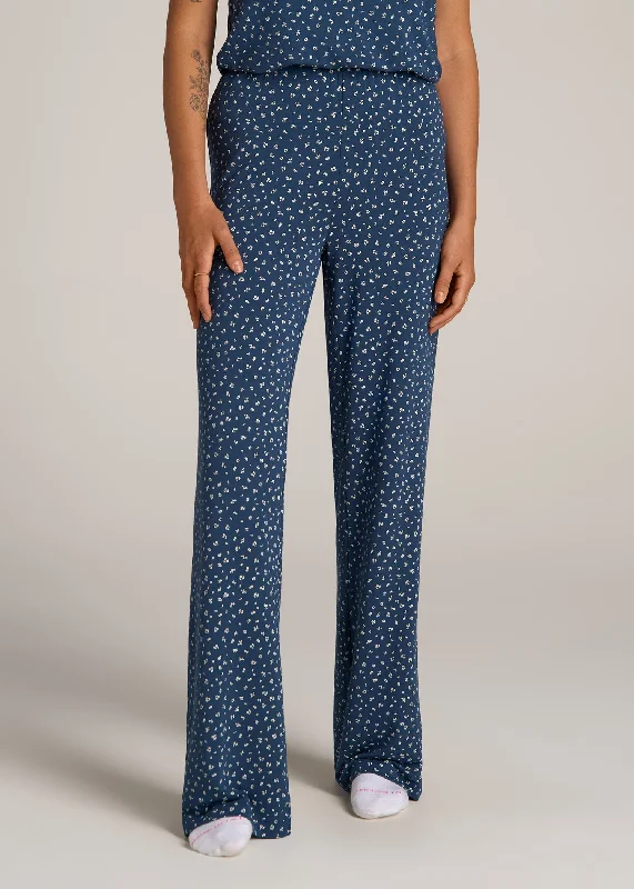 Wide Leg Women's Tall Pajama Pants in Blue Ditsy Floral Print