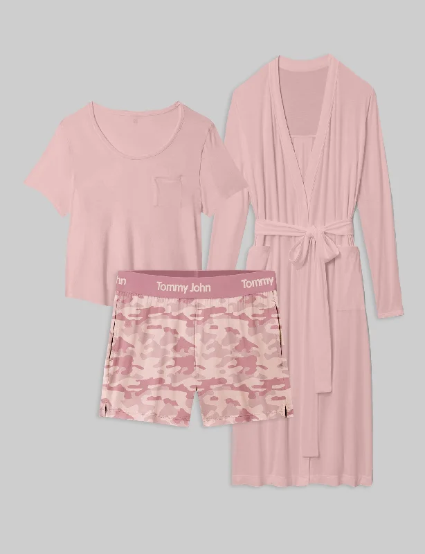 Women's Second Skin Sleep Pocket Tee, Short, & Robe Set