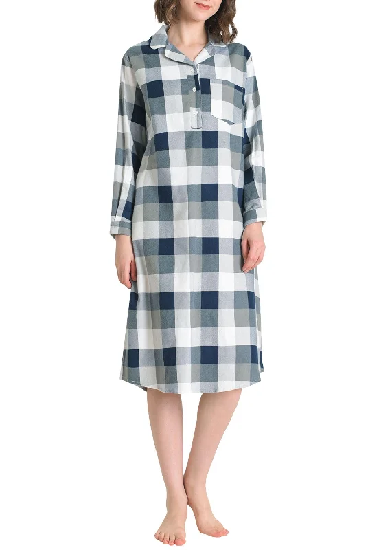 Women's Flannel Nightgown Soft Cotton Long Sleeve Midi Length