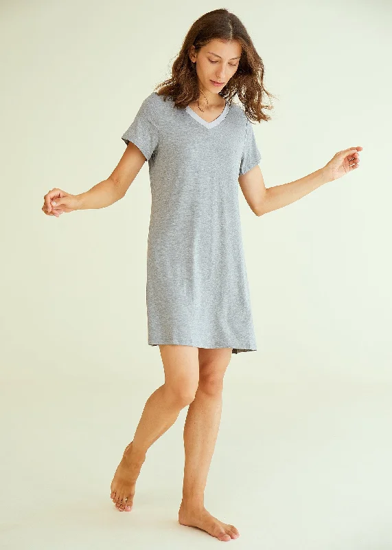 Women's V-Neck Bamboo Sleep Night Shirt Dress Jersey Nightgown