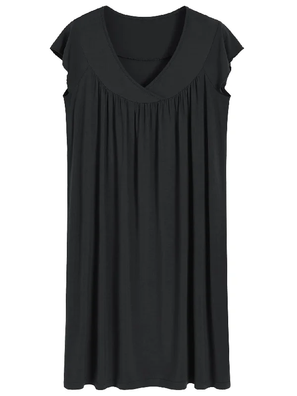 Women's Bamboo Viscose Pleated Nightgown with Cap Sleeves