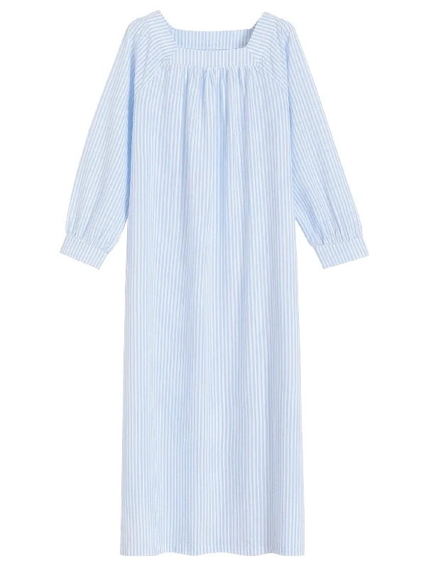 Women's Soft Cotton Seersucker Nightgown Long Sleeve Full Length