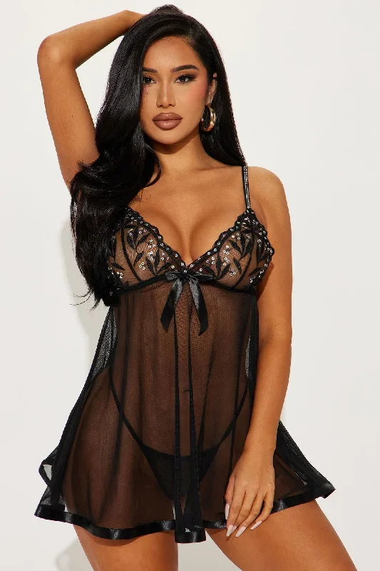 A Touch Of Sparkle Rhinestone Babydoll - Black