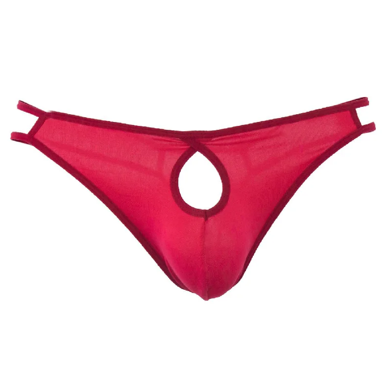 Bruchi Club Men Bamboo Red Thong Front Open Hole Notch