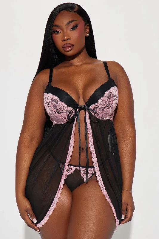 By Your Side Mesh Babydoll - Black/combo