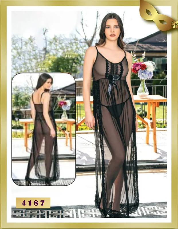 Long Chiffon with Lace Lingerie Nightgown 4187