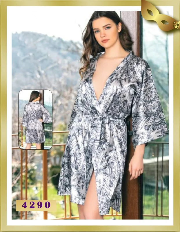 Short Floral Satin Robe 4290