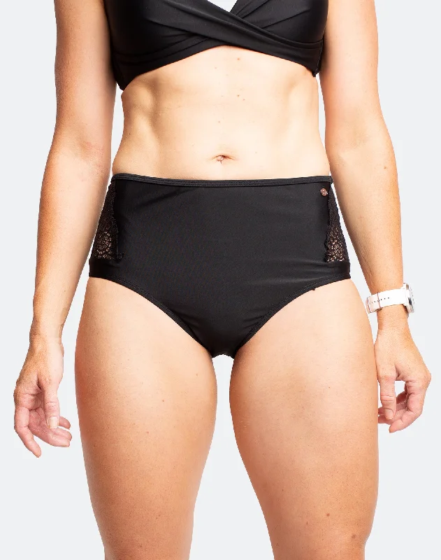 High Waisted Bikini Bottoms - Full Brief Black