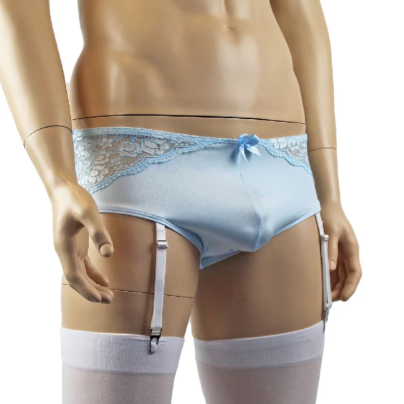 Mens Luxury Boxer Brief with Detachable Garters and Stockings Light Blue