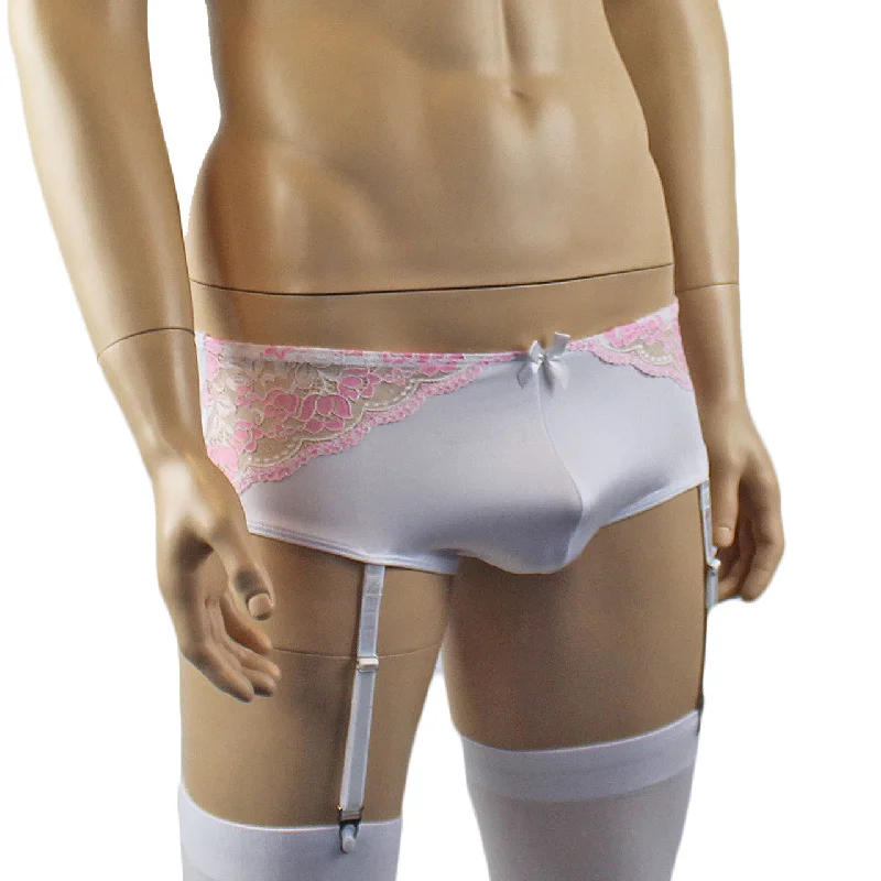 Mens Luxury Boxer Brief with Detachable Garters and Stockings White