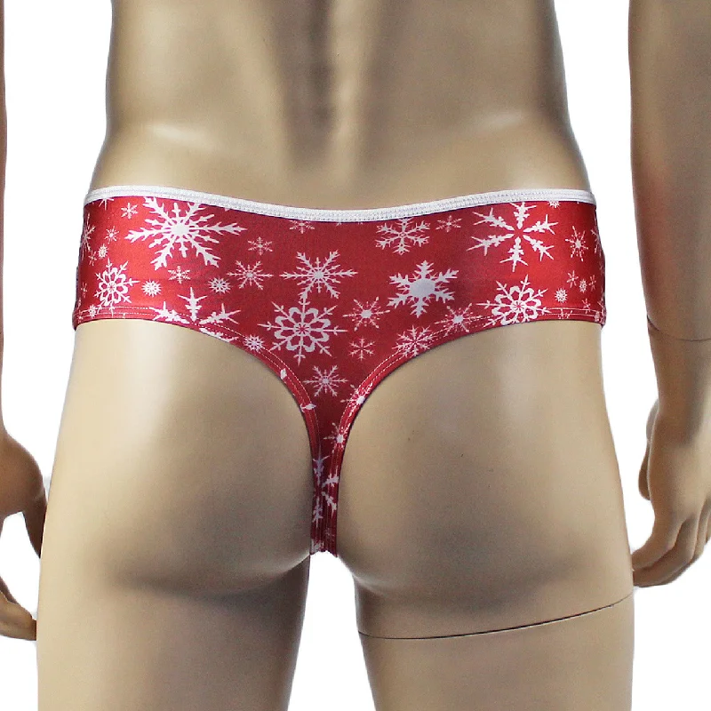 mens-snowflake-print-spandex-high-cut-thong-red-and-white