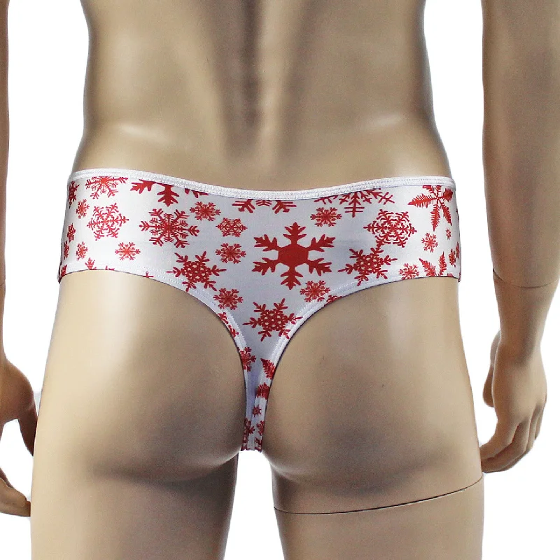 mens-snowflake-print-spandex-high-cut-thong-white-and-red