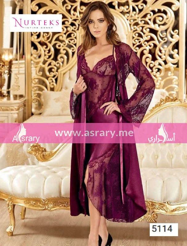 Satin Lingerie Nightgown with Robe Set 5114