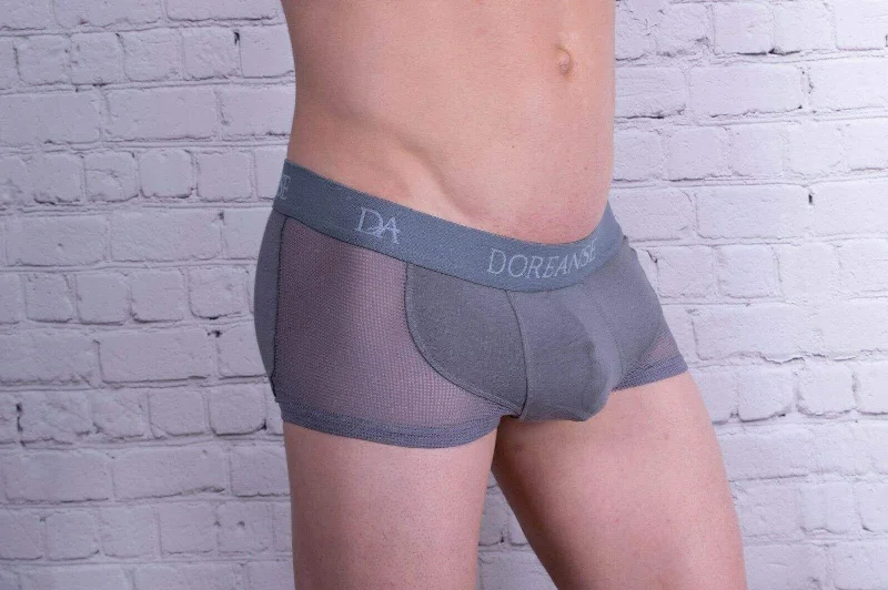 DOREANSE Mens Boxer brief sexy side mesh fabric Grey 1705 13