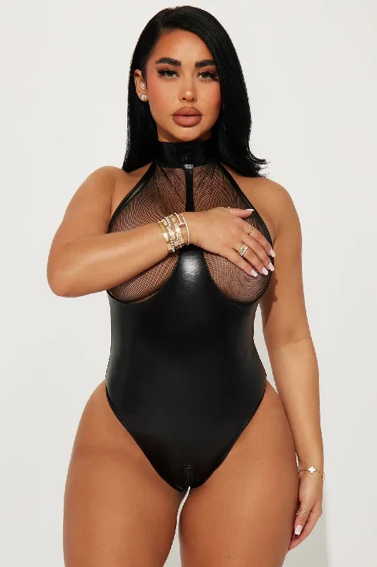 Try To Play It Cool Mesh Bodysuit Teddy - Black